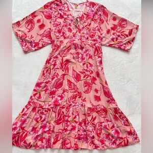 ONSHORE Boho Pink Paradise Carrimal Long Raglan Sleeve Maxi Dress Cover-Up--OS